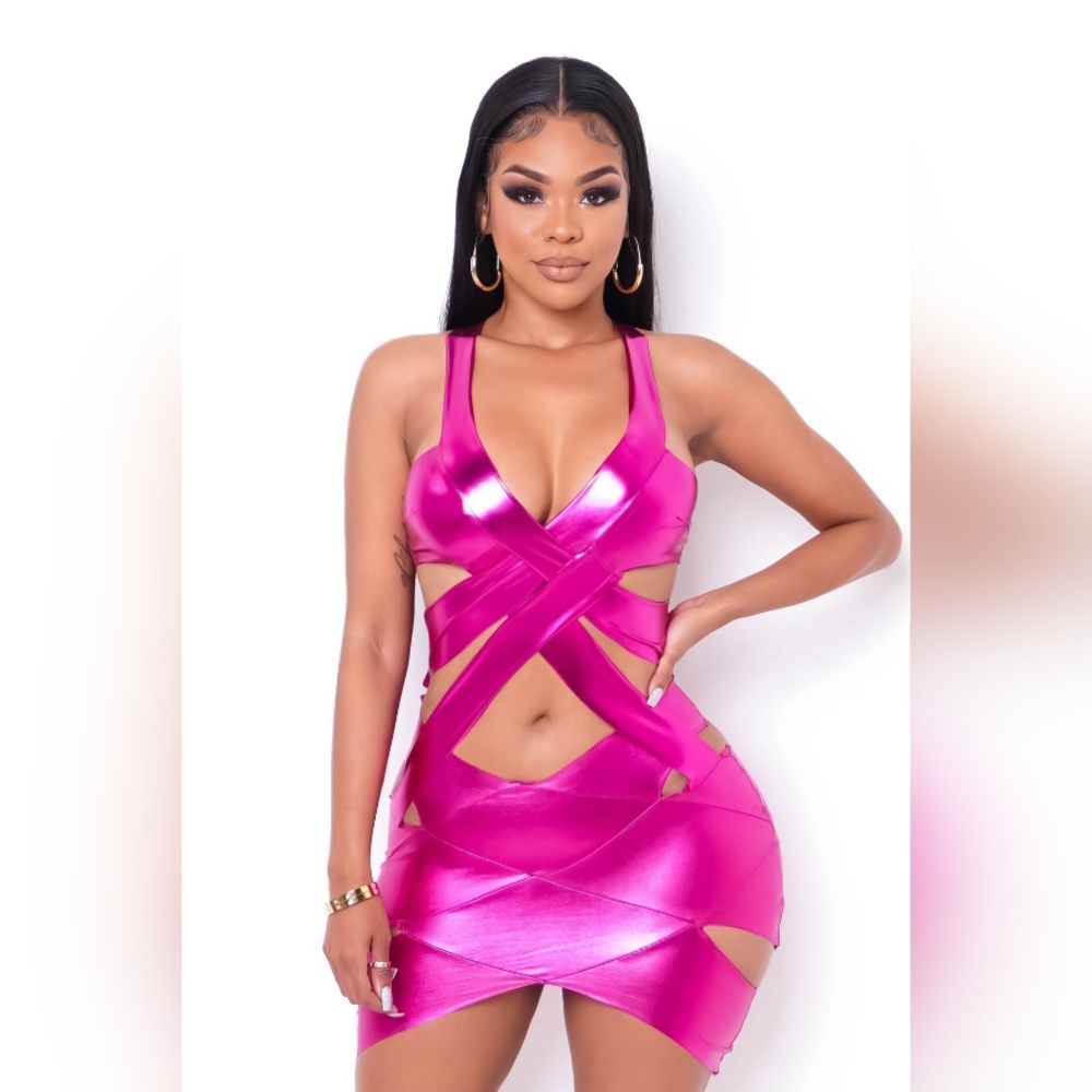 NEW! Vibrant Pink Cutout Bandage Dress